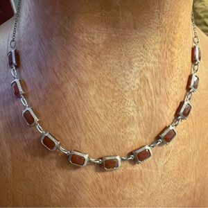 VINTAGE ART NOUVEAU STERLING CARNELIAN  NECKLACE 925